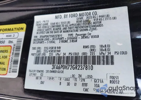 2016 Ford Fusion Se from USA, damaged, VIN 3FA6P0H72GR237810